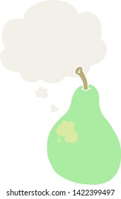 pera de dibujos animados con burbuja de pensamiento en estilo retro