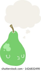 cartoon pear with thought bubble in retro style