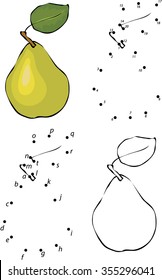 Cartoon pear. Vector illustration. Coloring and dot to dot educational game for kids