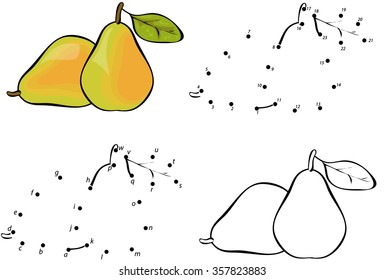 Cartoon pear. Vector illustration. Coloring and dot to dot educational game for kids
