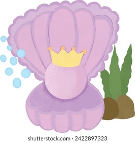 Cartoon pearl shells. Underwater pearls in shell, open scallop with luxury sphere, oysters clam seashell marine jewel shellfish sea decoration, set vector illustration of underwater pearl marine.