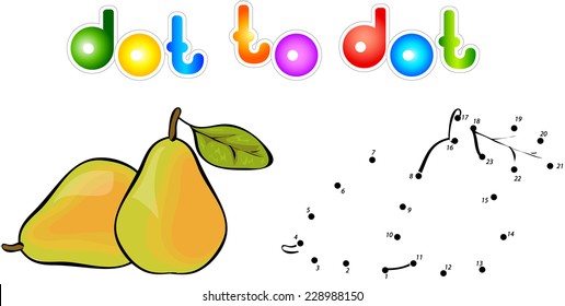 Caricatura peras punto a punto. Ilustración de vectores para niños