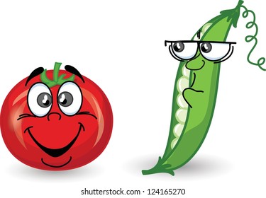 Cartoon peas and tomato