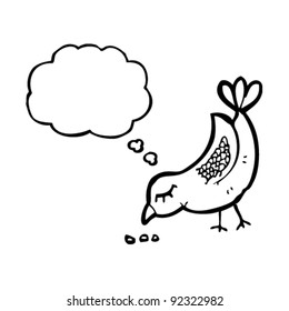 caricatura pájaro picoteando con burbuja de pensamiento