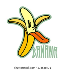 Cartoon peeled banana logo templates. Banana man. Vintage style banana badges and labels. Black and white logo templates for your design. Vector illustration isolated on white background.