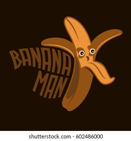 Cartoon peeled banana logo templates. Banana hipster man. Vintage style banana badges and labels. Black and white logo templates for your design. Vector illustration isolated on white background.