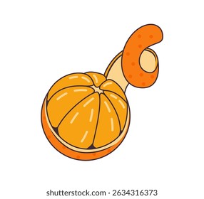 Cartoon descascado mandarin com pele encaracolada, ideal para alimentos, frutas ou saudável comer projetos temáticos e impressões.