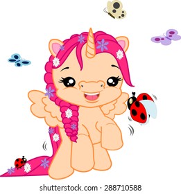Cartoon pegasus and butterfly.
