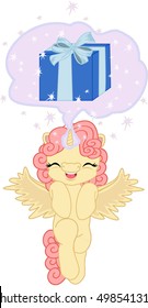 Cartoon pegasus with gift.