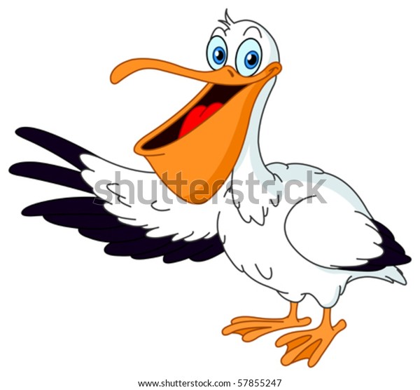 Cartoon Pelican Presenting His Wing Stock Vector Royalty Free