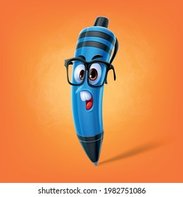 cartoon pen with glasses for school