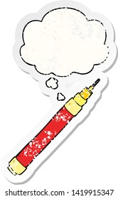 cartoon pen with thought bubble as a distressed worn sticker