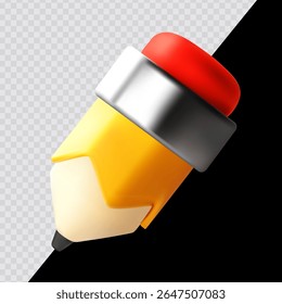 Cartoon pencil 3D render style on transparent background. For dark and bright backgrounds.