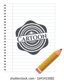 Cartoon pencil emblem. Vector Illustration. Detailed.