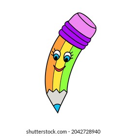 Cartoon pencil with eyes. Illustration for printing, backgrounds, wallpapers, covers, packaging, greeting cards, posters, stickers, textile and seasonal design. Isolated on white background