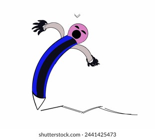 Cartoon pencil illustration design of blue black color red head shouting
