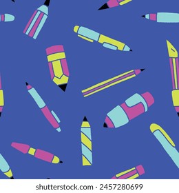 Cartoon Pencil Pen Seamless Pattern Vector illustration Design
