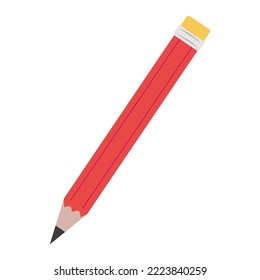 Cartoon pencil, red outlook. Flat design stationery. Isolated on white background, EPS10 vector