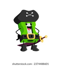 Cartoon pencil sharpener school supply pirate and corsair character. Isolated vector stationery tool personage stands tall with a tri-cornered hat, ready for swashbuckling adventures on the high seas