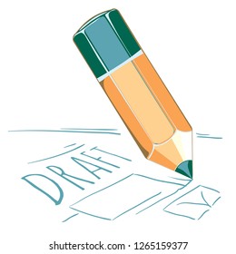 Cartoon pencil with sketch drawing
