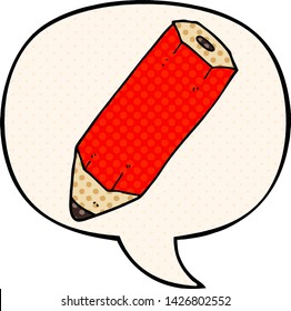 cartoon pencil with speech bubble in comic book style
