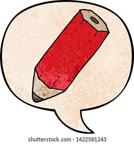 cartoon pencil with speech bubble in retro texture style