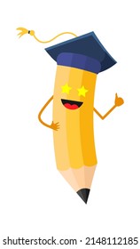 Cartoon pencil student. Education icon. Vector illustration