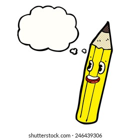 cartoon pencil with thought bubble