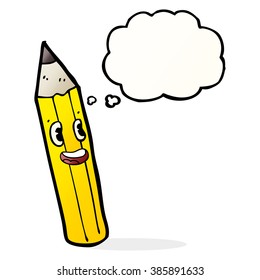 lápiz de dibujos animados con burbuja de pensamiento