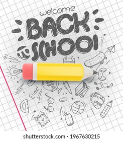 Cartoon pencil vector illustration. Back to school 