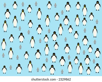 ilustração de fundo de pinguim de desenho animado com quatro desenhos diferentes