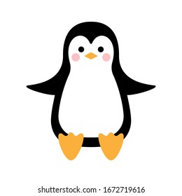 Cartoon penguin. Bird is sitting. Vector illustration.