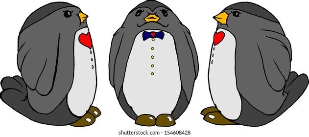Cartoon of penguin in butler's uniform. 