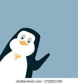 cartoon penguin - a penguin character - the penguin points with his flipper