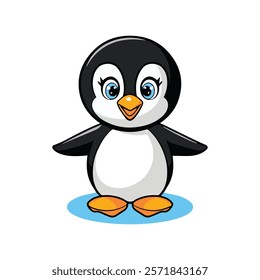 cartoon penguin cheerful and friendly expression flat vector illustration on white background