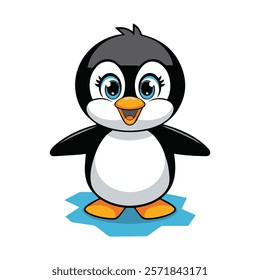 cartoon penguin cheerful and friendly expression flat vector illustration on white background