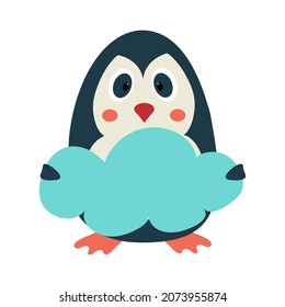 Cartoon penguin with cloud - copy space for text