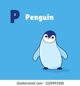 Cartoon penguin  cute character for children  Vector illustration in cartoon style for abc book  poster  postcard  Animal alphabet    letter P 