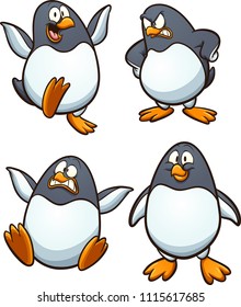 Cartoon penguin with different expressions. Vector clip art illustration with simple gradients. Each on a separate layer. 
