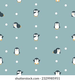 cartoon penguin doodle seamless pattern