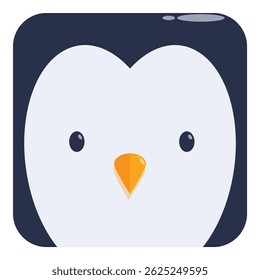 Cartoon penguin face looking forward with a neutral expression