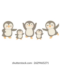 Cartoon Penguin Family Dancing Illustration animal