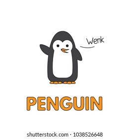 Cartoon penguin flashcard. Vector illustration for children education