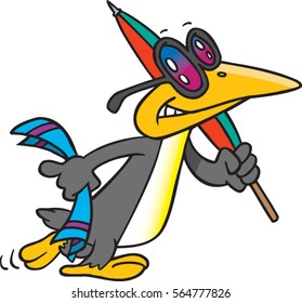 cartoon penguin going to the beach