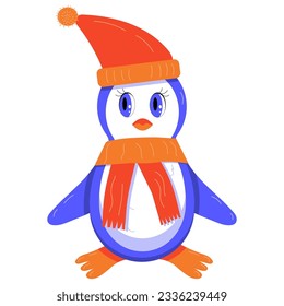 Cartoon-Pinguin auf einem Hut und Schal