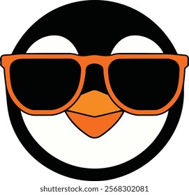 A cartoon penguin head wearing oversized orange sunglasses.