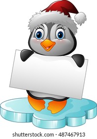 Cartoon penguin holding blank sign
