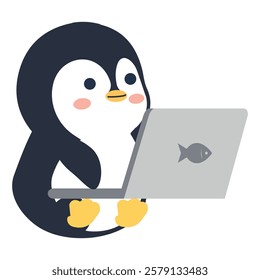cartoon of a penguin holding a notebook flat