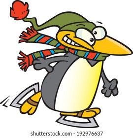 cartoon penguin ice skating