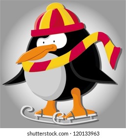 Cartoon penguin ice skating (vector)